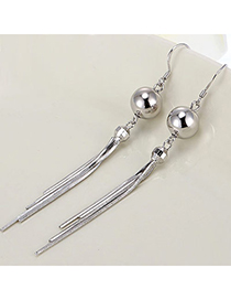 Glamour Silver Color Beads Decorated Tassel Design Cuprum Fashion Earrings