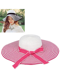 sweet Plum Red & White Bow-knot Shape Stripe Design Twine Sun Hats