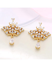 Luxury Champagne Gold Diamond Decorated Crown Shape Design  Zircon Stud Earrings