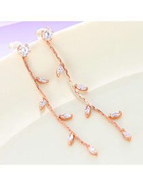 Bardian Rose Gold Diamond Decorated Leaf Shape Design(anti-allergy)  Cuprum Stud Earrings