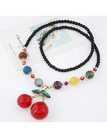 Sweet Multicolor Beads Decorated Cherry Shape Pendant Design Alloy Beaded Necklaces