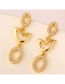Personalized Gold Color Diamond Decorated Oval Design(anti-allergy)  Cuprum Stud Earrings