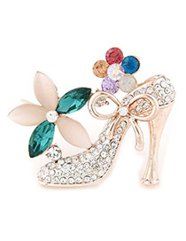 Charming Multicolor Diamond Decorated High Heels Shape Design  Alloy Korean Brooches