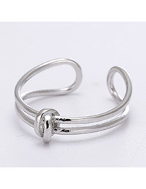 Sweet Silver Color Double Layer Decorated Weave Open Design  Cuprum Korean Rings