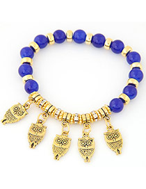 Exquisite Sapphire Blue Owl Shape Pendant Decorated Beads Chain Design