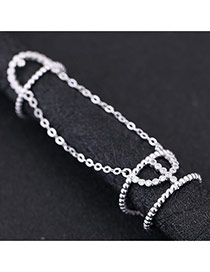 Sweet Silver Color Diamond Decorated Metal Conjoined Design Zircon Korean Rings