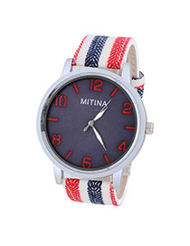 Concise Red&navy Blue Stripe Pattern Decorated Simple Design  Alloy Men's Watches