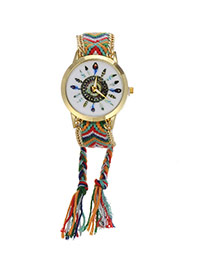 Retro Green+red Feather Pattern Decorated Weave Tassel Design  Alloy Ladies Watches