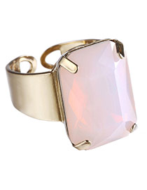 Personality Pink Square Gemstone Decorated Opening Design Alloy Korean Rings