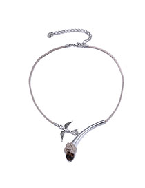 Personality Anti-silver+beige Bird Shape&beads Decorated Short Chain Design Alloy Bib Necklaces
