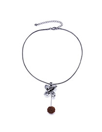 Fashion Coffee Flower&beads Decorated Short Chain Design Alloy Bib Necklaces