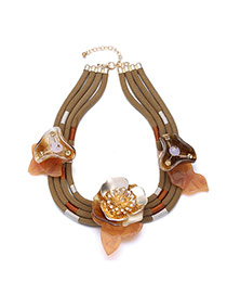 Exaggerate Coffee Big Flower Decorated Collar Design Alloy Bib Necklaces