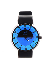 Retro Blue Semicircular Pattern Decorated Round Case Design  Plastic Ladies Watches