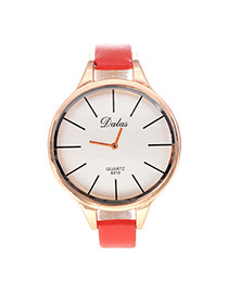 Personality Red Lines Decorated Round Case Design Pu Ladies Watches