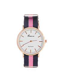 Elegant Pink Color Matching Decorated Round Case Design Fabric Ladies Watches