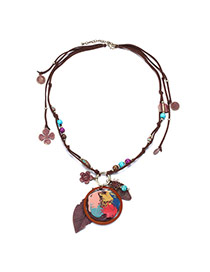 Exaggerate Coffee Leafy&flower Decorated Simple Design Alloy Bib Necklaces