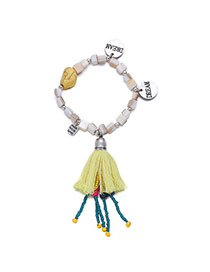 Vintage Beige Irregulary Beads Decorated Tassel Pendant Design Shell Korean Fashion Bracelet