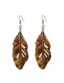 Exaggerate Ceffee Leaf Shape Pendant Decorated Hollow Out Design Alloy Korean Earrings
