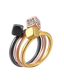 Personality Multicolor Square Shape Decorated Multilayer Design Alloy Korean Rings