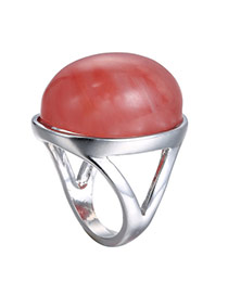 Personality Red Oval Stone Decorated Simple Design Rhinestone Korean Rings
