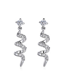 Fashion Silver Color Diamond Decorated Helix Shape Design Alloy Stud Earrings