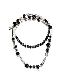 Fashion Black Pearl Decorated Double Layer Design Pearl Bib Necklaces