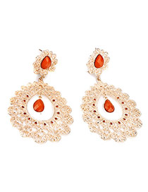 Fashion Gold Color Beads Decorated Hollow Out Flower Design Alloy Stud Earrings