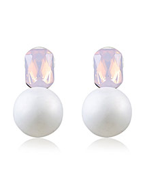 Personality Pink+white Diamond Decorated Ball Shape Design Crystal Stud Earrings