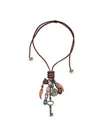 Vintage Multi-colour Key Pendant Decorated Simple Design  Crystal Bib Necklaces