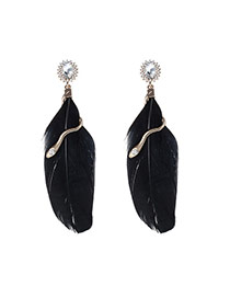 Personality Black Snake Shape Decorated Simple Design Feather Stud Earrings
