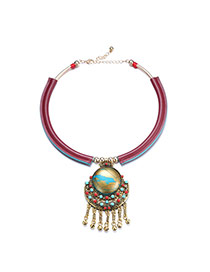 Personality Multicolor Round Pendant Decorated Tassel Design Pu Bib Necklaces