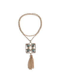 Ecaggerate Gold Color Flower & Tassels Pendant Decorated Hollow Out Design Alloy Bib Necklaces