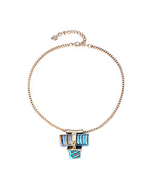 Fashion Blue Rock Shape Decorated Short Design Tophus%3f Bib Necklaces