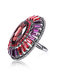 Exggerate Red Geometry Diamond Decorated Flower Shape Design Alloy Korean Rings