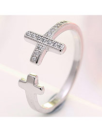 Temperament Silver Color Two Cross Shape Decorated Opening Ring