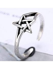 Retro Silver Color Star Shape Decoreted Simple Opening Ring
