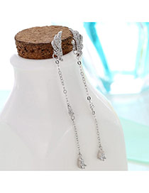 Sweet Silver Color Long Tassel Pendant Decorated Wings Shape Simple Earrings