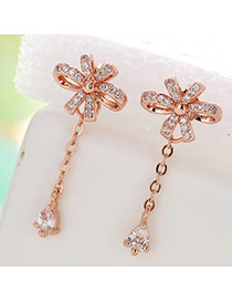 Lovely Rose Gold Oval Shape Diamond Pendant Bowknot Earrings