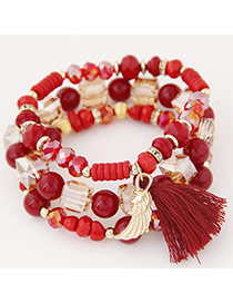Bohemia Red Sea Wave Shape&tassel Pendant Decorated Multilayer Bracelet
