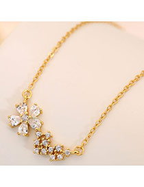 Sweet Gold Color Gemstone Decorated Flower Shape Simple Necklace