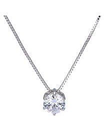 Elegant Silver Color Round Diamond Pendant Decorated Pure Color Necklace