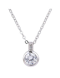 Elegant Silver Color Round Shape Diamond Pendant Decorated Simple Long Chain Necklace