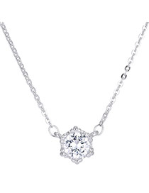 Delicate Silver Color Round Shape Diamond Pendant Decorated Long Chain Necklace