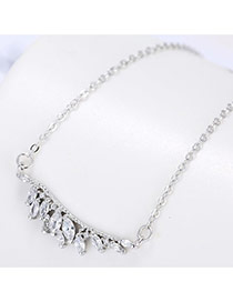 Elegant Silver Color Oval Diamond Pendant Decorated Long Chian Necklace