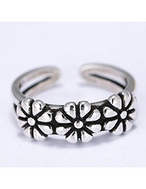 Lovely Silver Color Flower Shape Decorated Simple Opening Ring