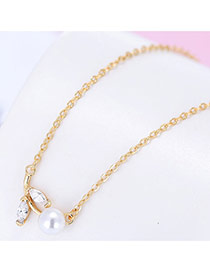 Sweet Gold Color Pearl&diamond Decorated Pure Color Chain Simple Necklace