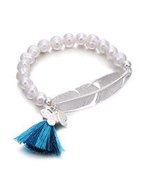 Elegant Beige Tassel Pendant&feather Decorated Simple Bracelet