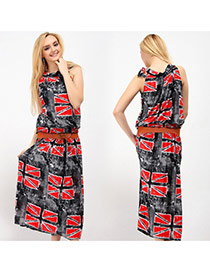 Personality Gray Flag Pattern Decorated Sleeveless Loose Long Dress