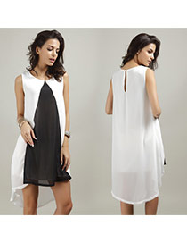 Casual White Color Matching Decorated Irregular Hem Losse Dress