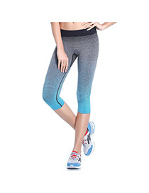 Fashion Blue Gradient Decorated Simple Tight Sport Pants